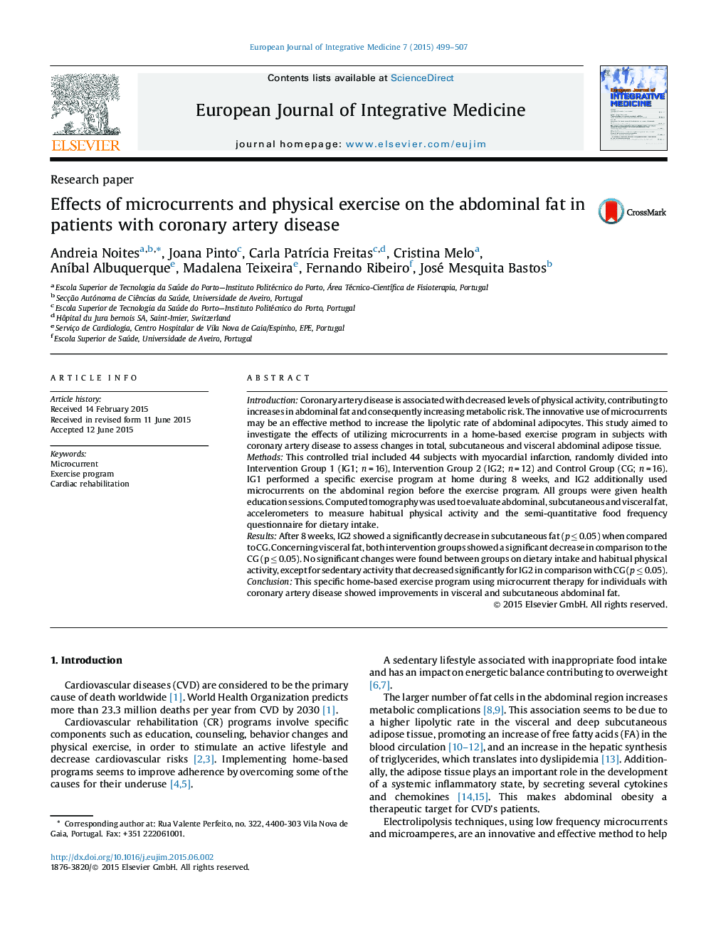 Effects of microcurrents and physical exercise on the abdominal fat in patients with coronary artery disease