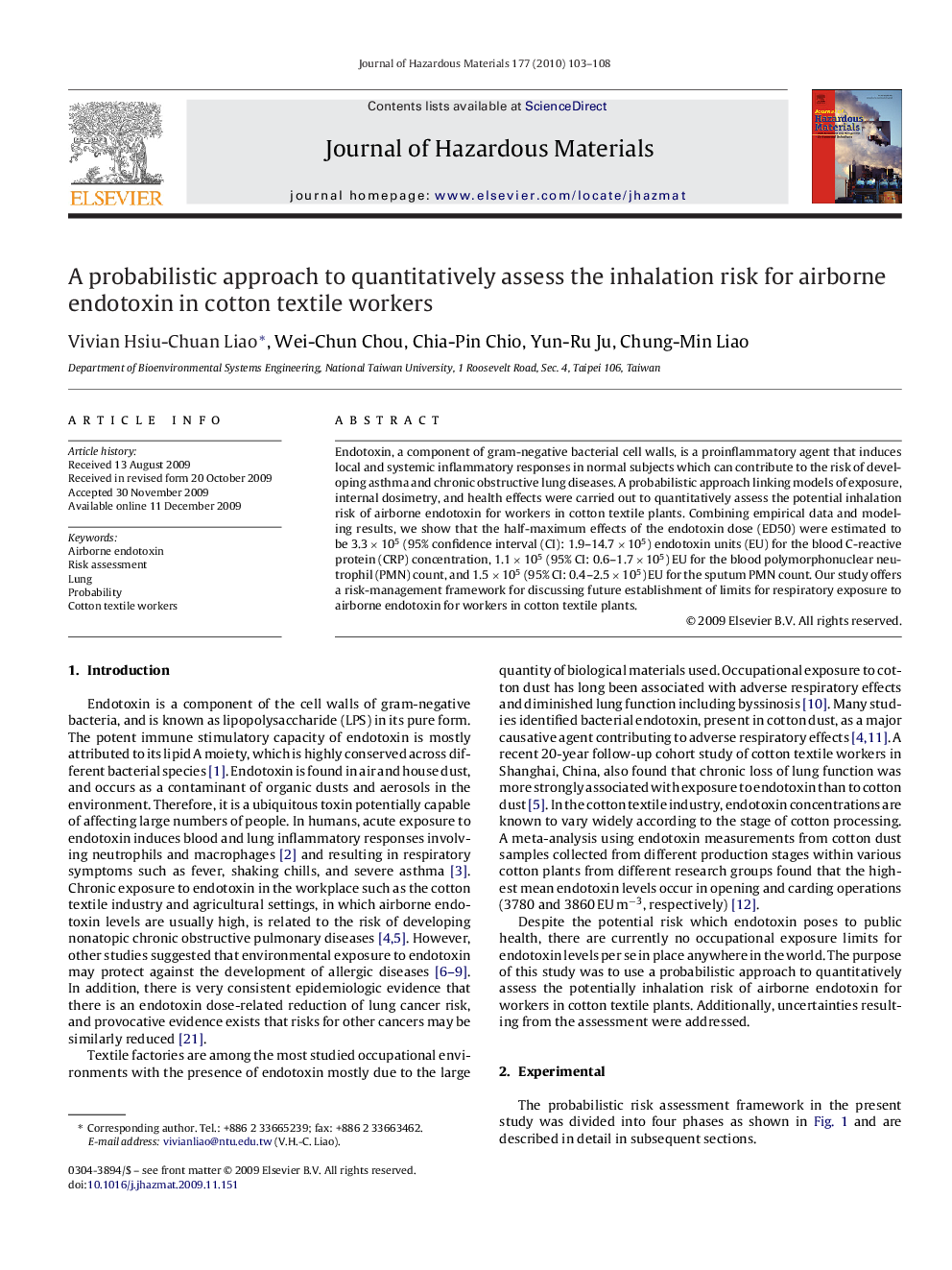 A probabilistic approach to quantitatively assess the inhalation risk for airborne endotoxin in cotton textile workers