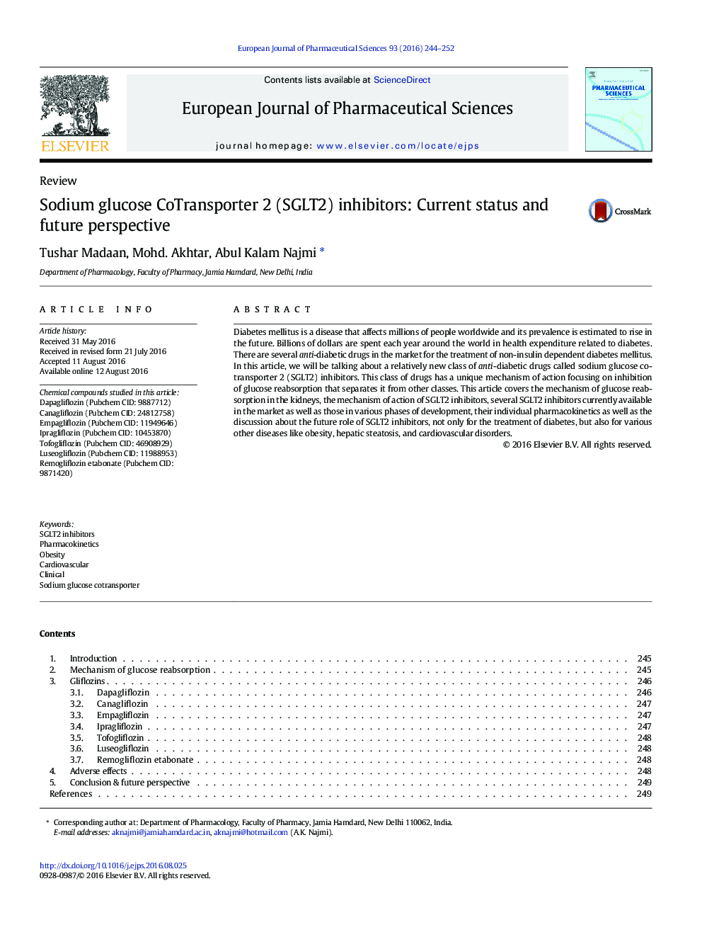 Sodium glucose CoTransporter 2 (SGLT2) inhibitors: Current status and future perspective