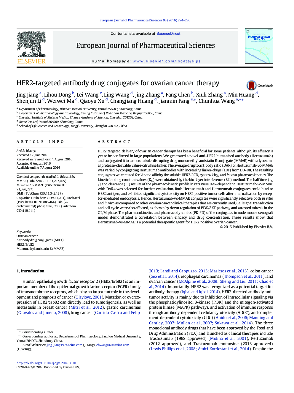 HER2-targeted antibody drug conjugates for ovarian cancer therapy
