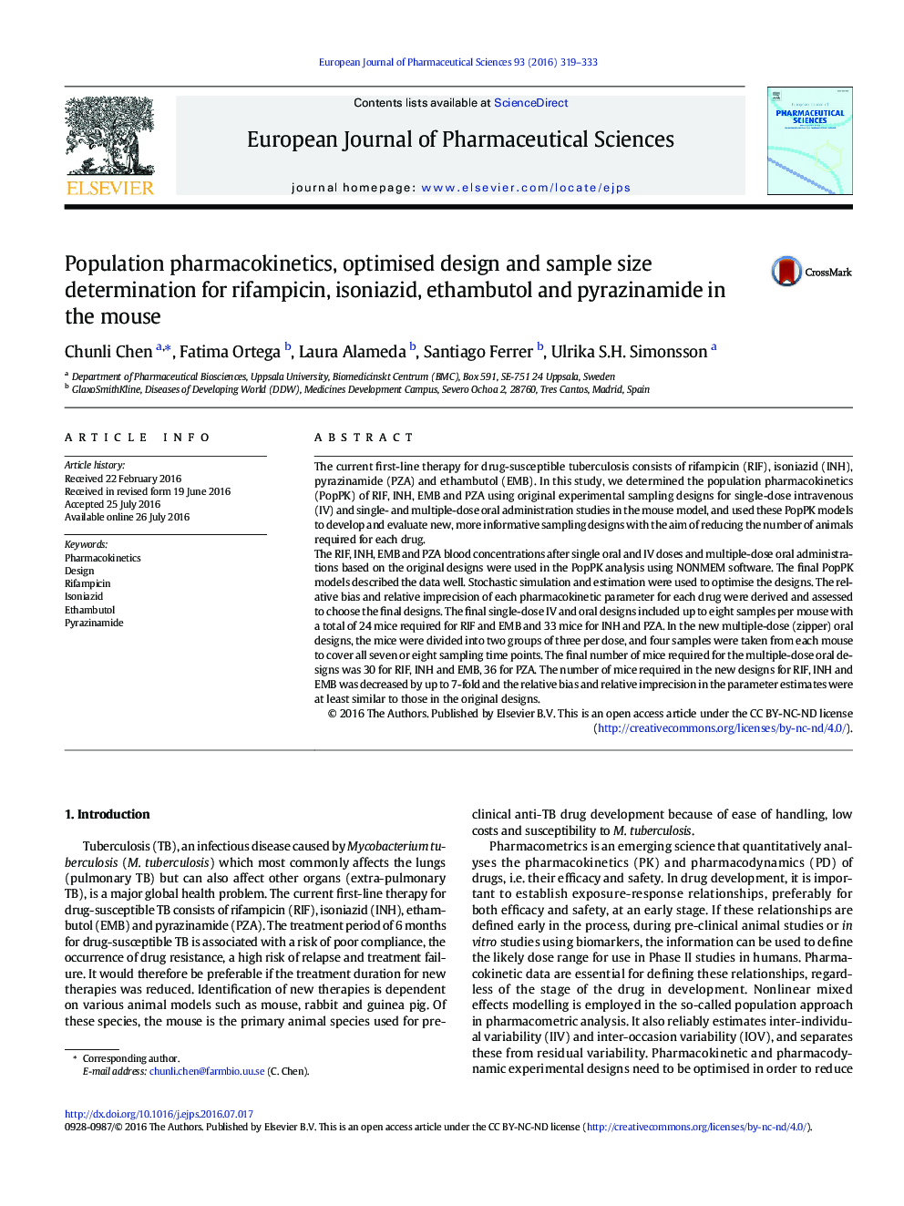 Population pharmacokinetics, optimised design and sample size determination for rifampicin, isoniazid, ethambutol and pyrazinamide in the mouse