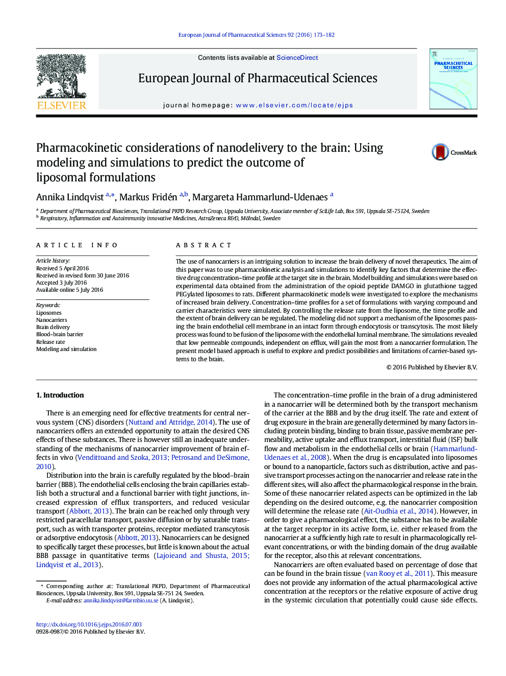 ملاحظات فارماکوکینتیک ارائه نانوکامپوزیت به مغز: با استفاده از مدل سازی و شبیه سازی برای پیش بینی نتایج فرمولاسیون های لیپوزومی 