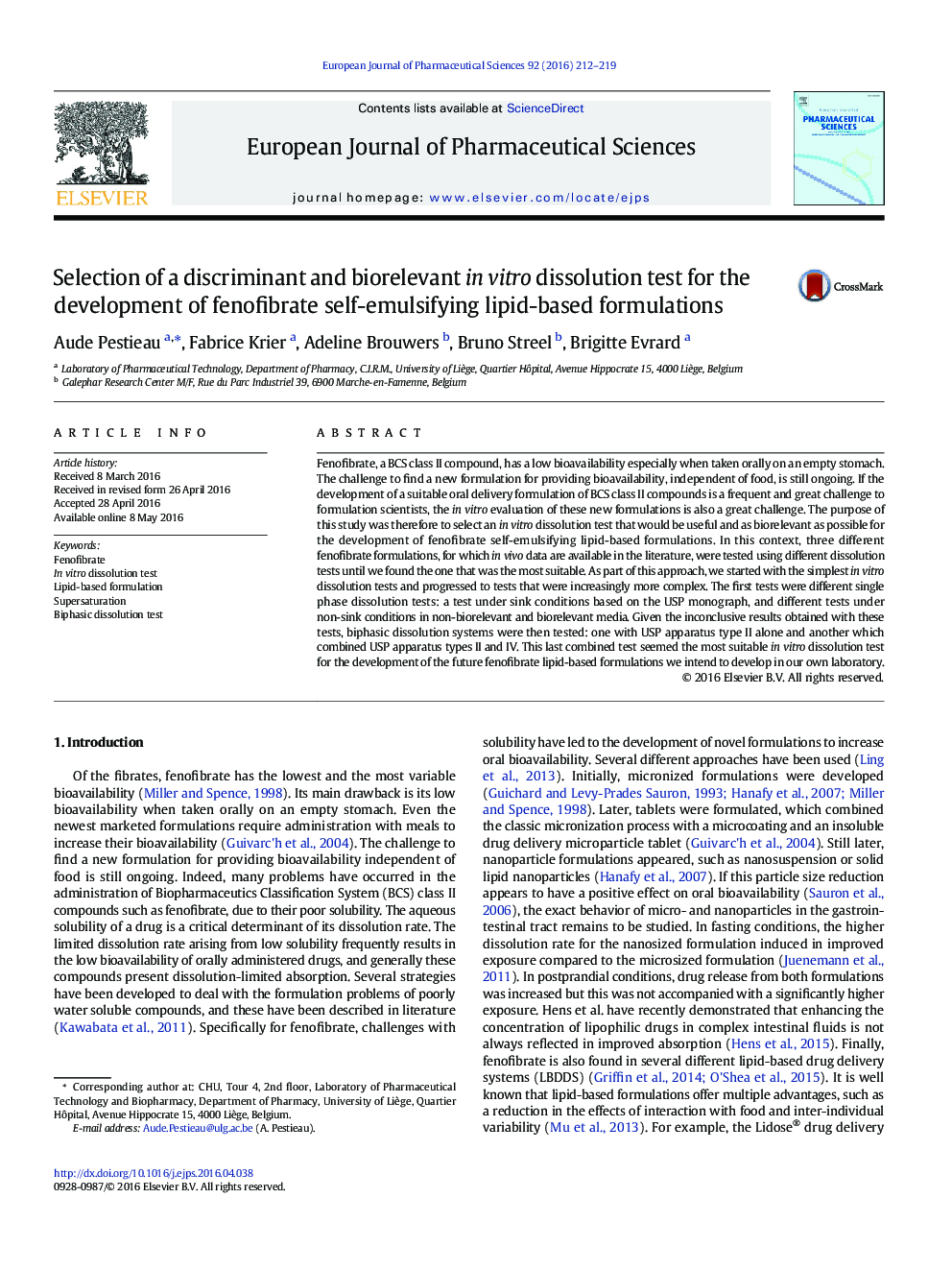 Selection of a discriminant and biorelevant in vitro dissolution test for the development of fenofibrate self-emulsifying lipid-based formulations