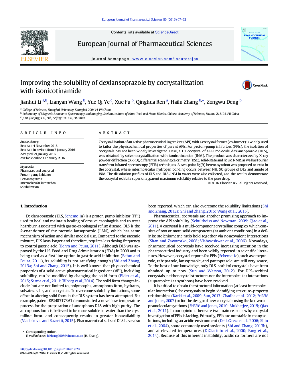 Improving the solubility of dexlansoprazole by cocrystallization with isonicotinamide