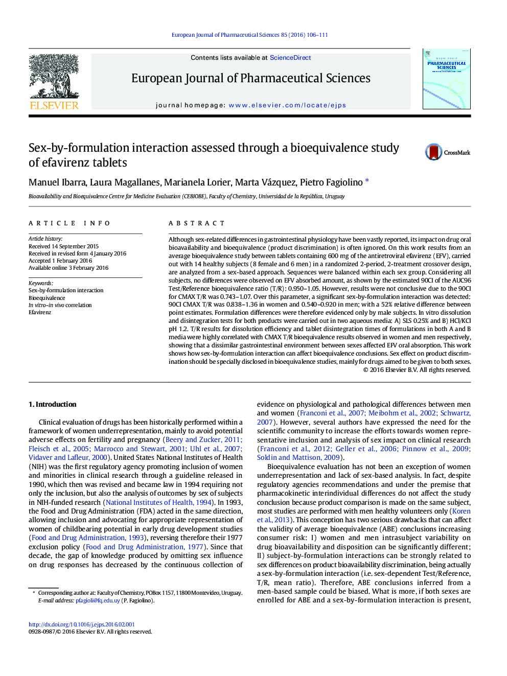 Sex-by-formulation interaction assessed through a bioequivalence study of efavirenz tablets