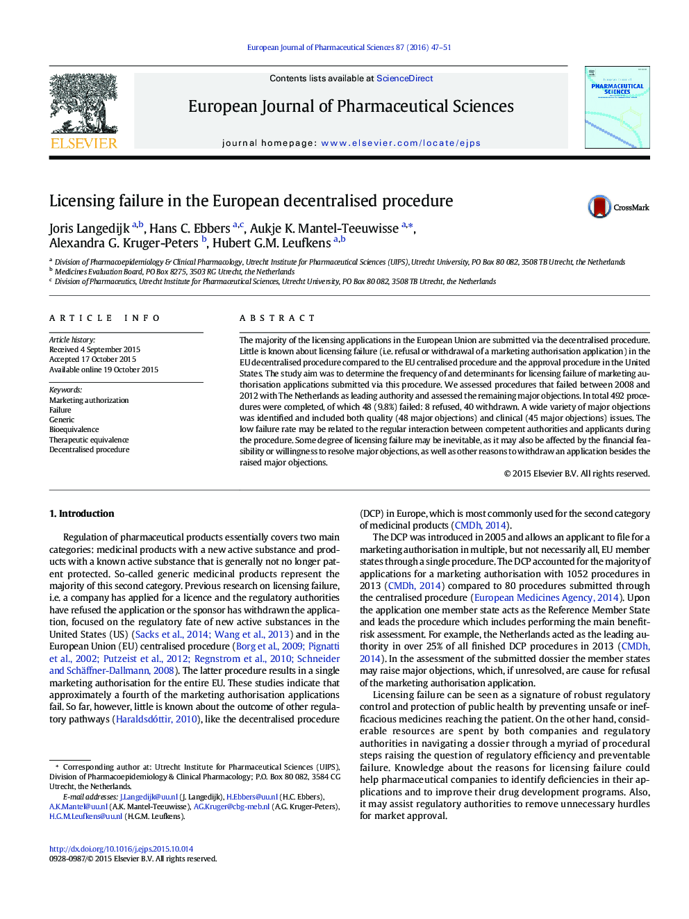 Licensing failure in the European decentralised procedure