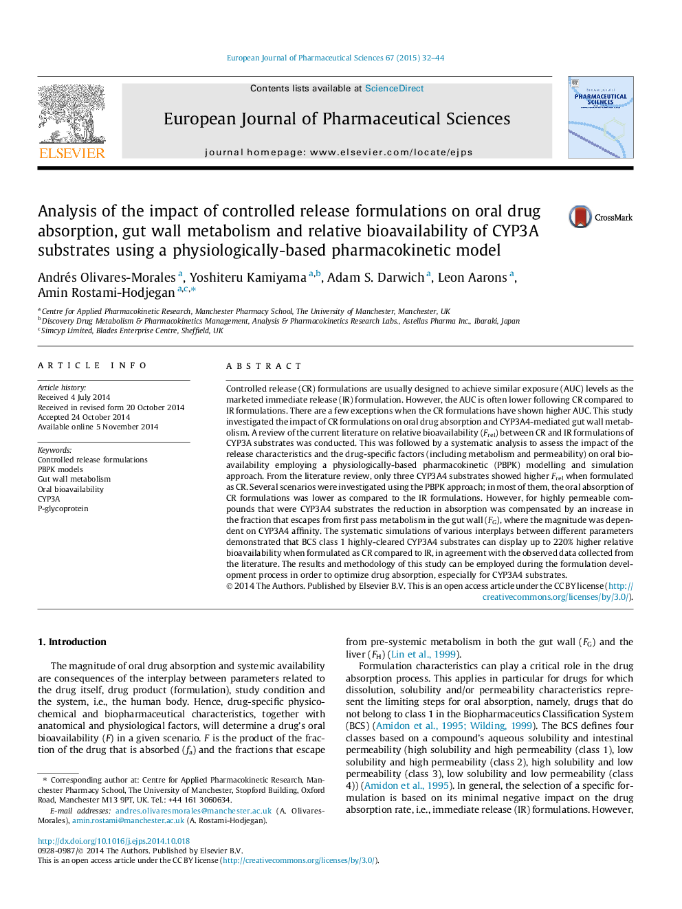 Analysis of the impact of controlled release formulations on oral drug absorption, gut wall metabolism and relative bioavailability of CYP3A substrates using a physiologically-based pharmacokinetic model