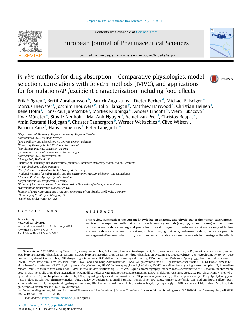 In vivo methods for drug absorption - Comparative physiologies, model selection, correlations with in vitro methods (IVIVC), and applications for formulation/API/excipient characterization including food effects