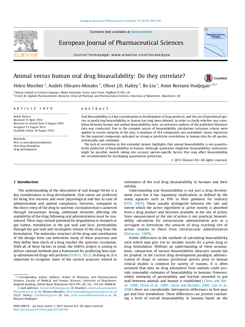 Animal versus human oral drug bioavailability: Do they correlate?