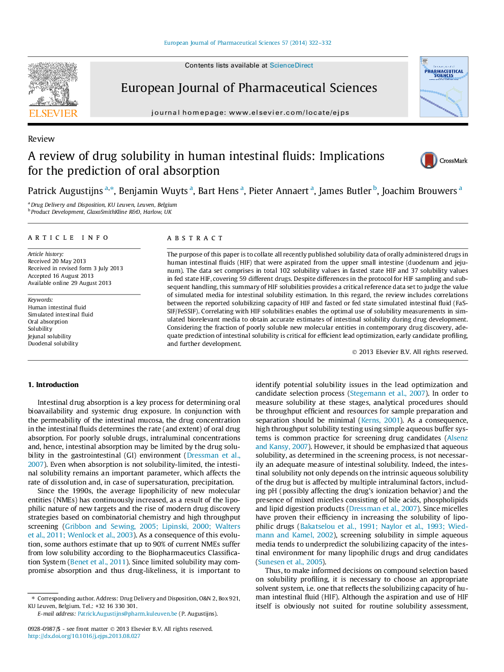 A review of drug solubility in human intestinal fluids: Implications for the prediction of oral absorption