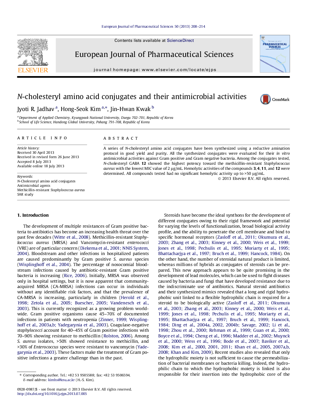 N-cholesteryl amino acid conjugates and their antimicrobial activities