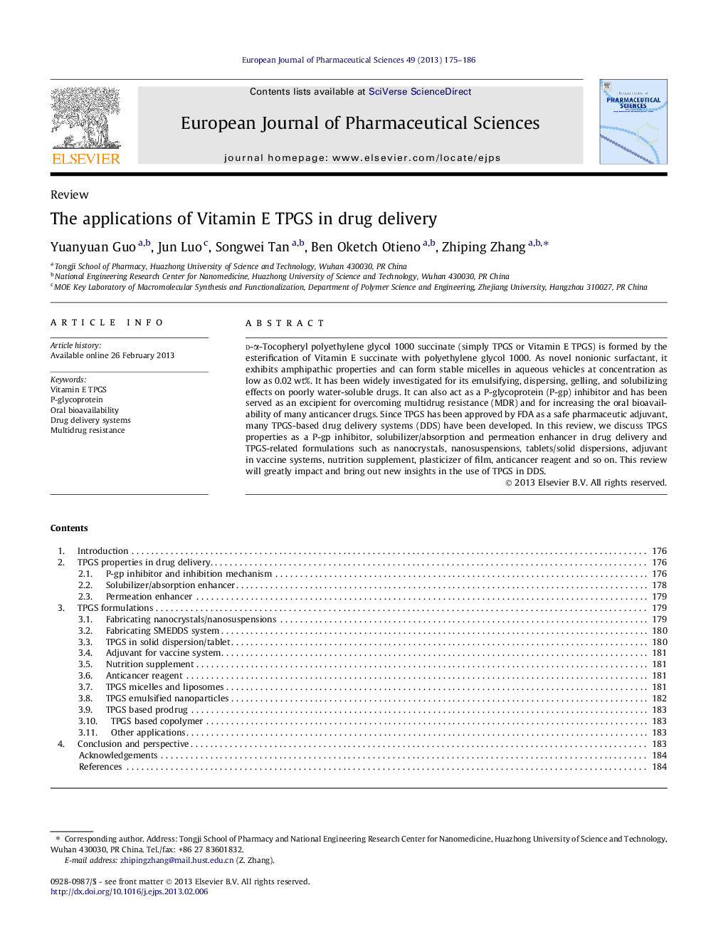 The applications of Vitamin E TPGS in drug delivery