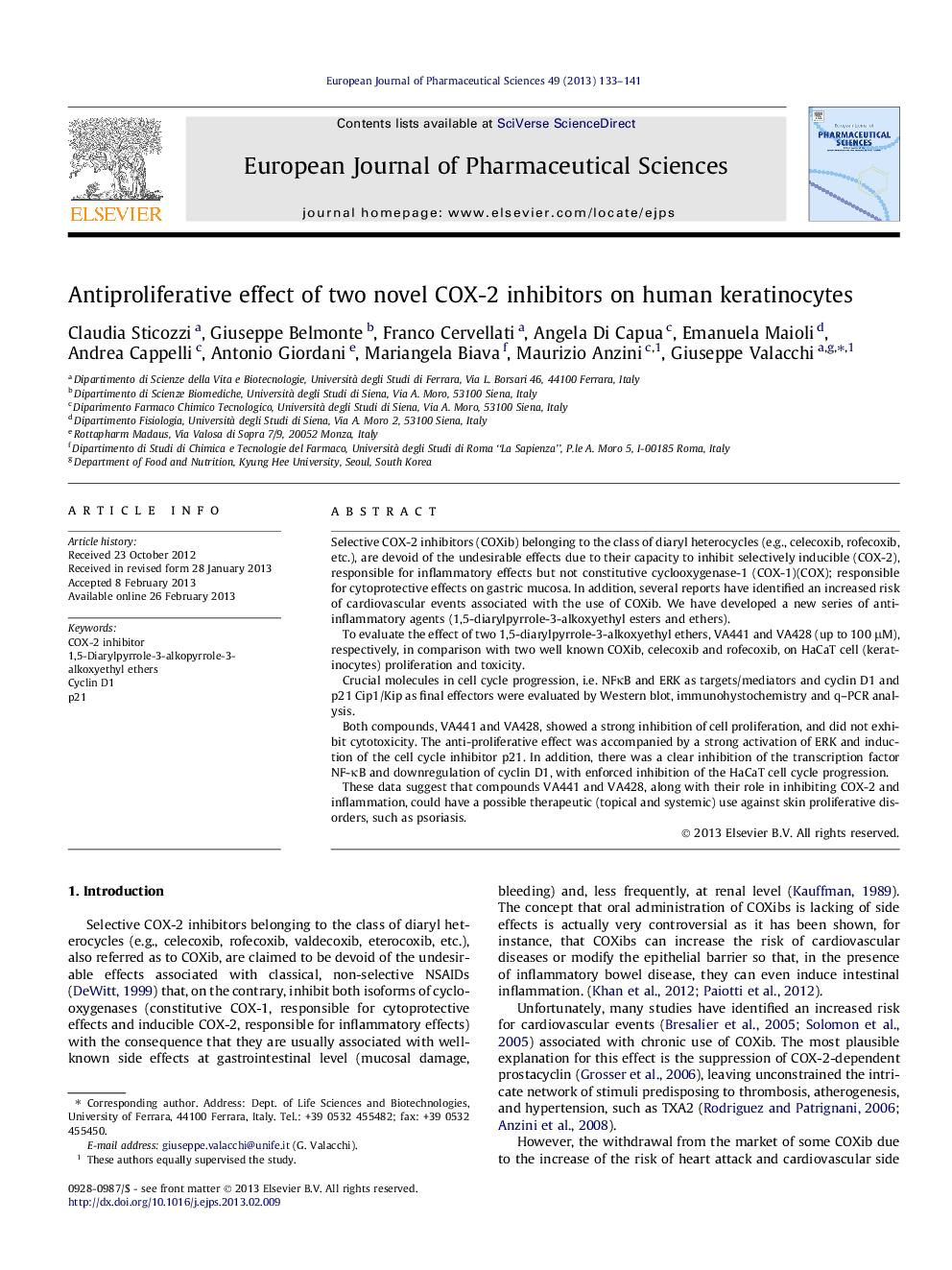 Antiproliferative effect of two novel COX-2 inhibitors on human keratinocytes