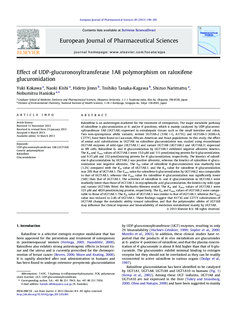 Effect of UDP-glucuronosyltransferase 1A8 polymorphism on raloxifene glucuronidation