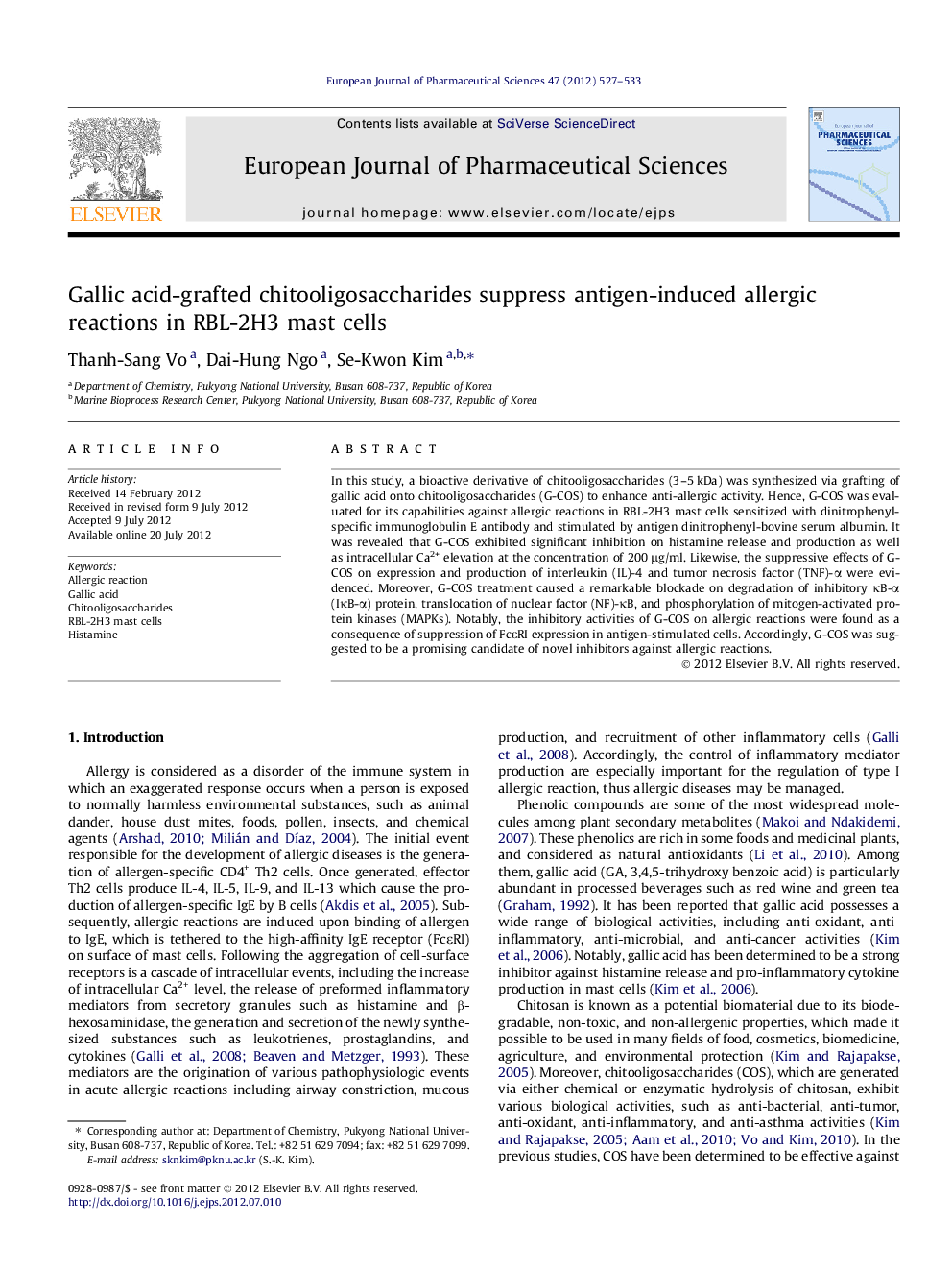 Gallic acid-grafted chitooligosaccharides suppress antigen-induced allergic reactions in RBL-2H3 mast cells