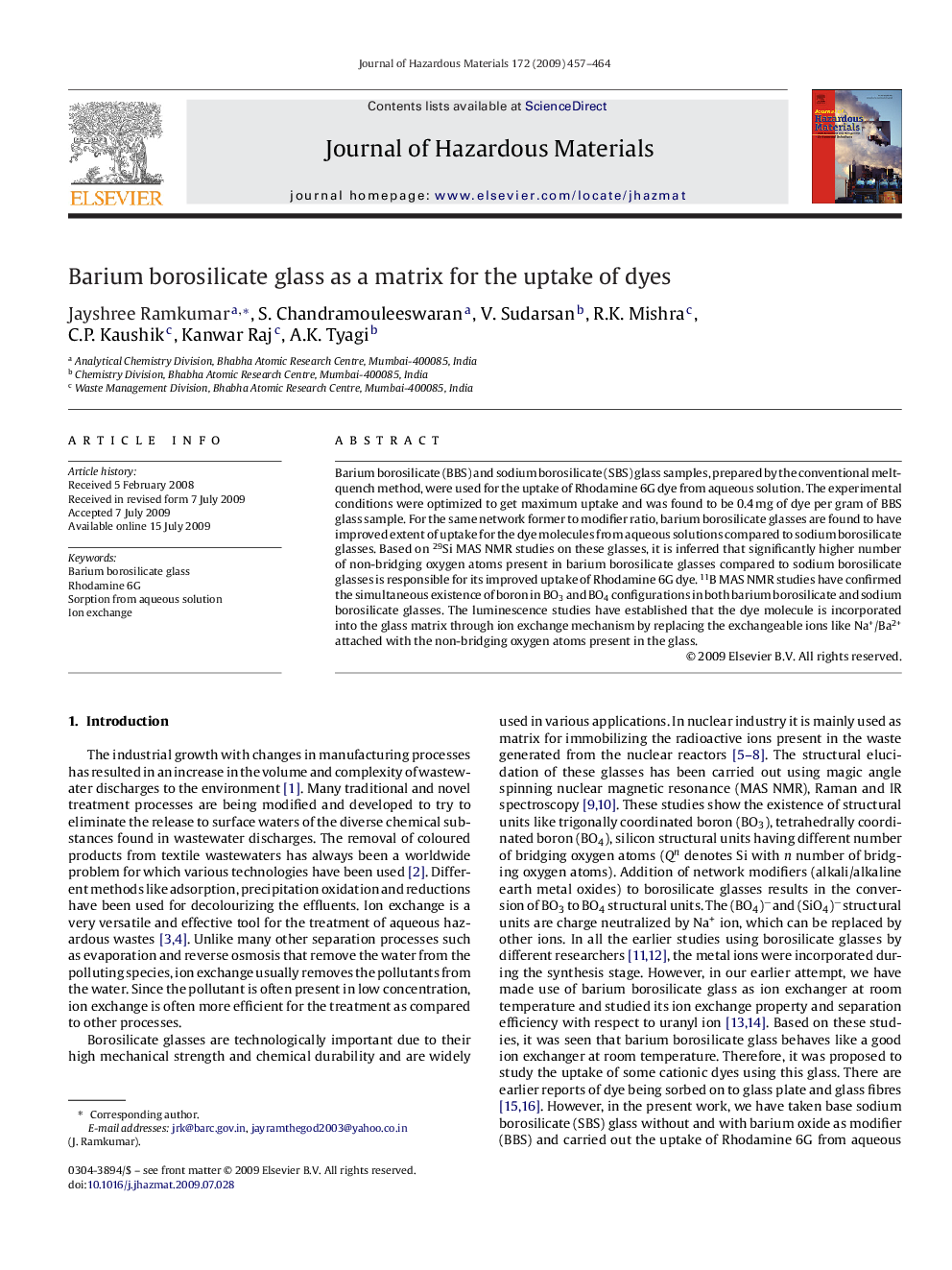 Barium borosilicate glass as a matrix for the uptake of dyes