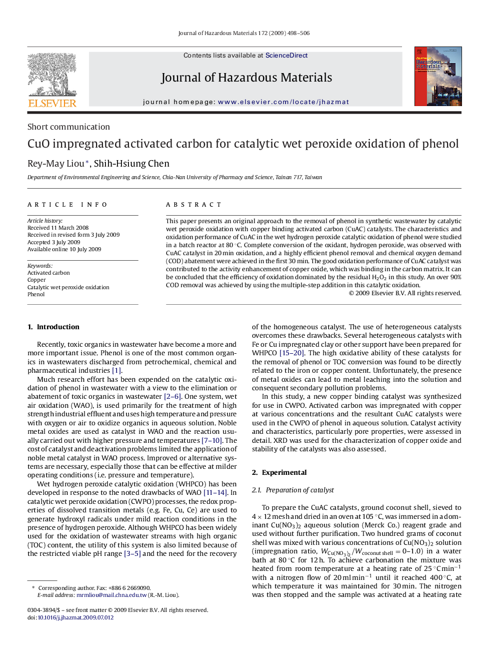 CuO impregnated activated carbon for catalytic wet peroxide oxidation of phenol