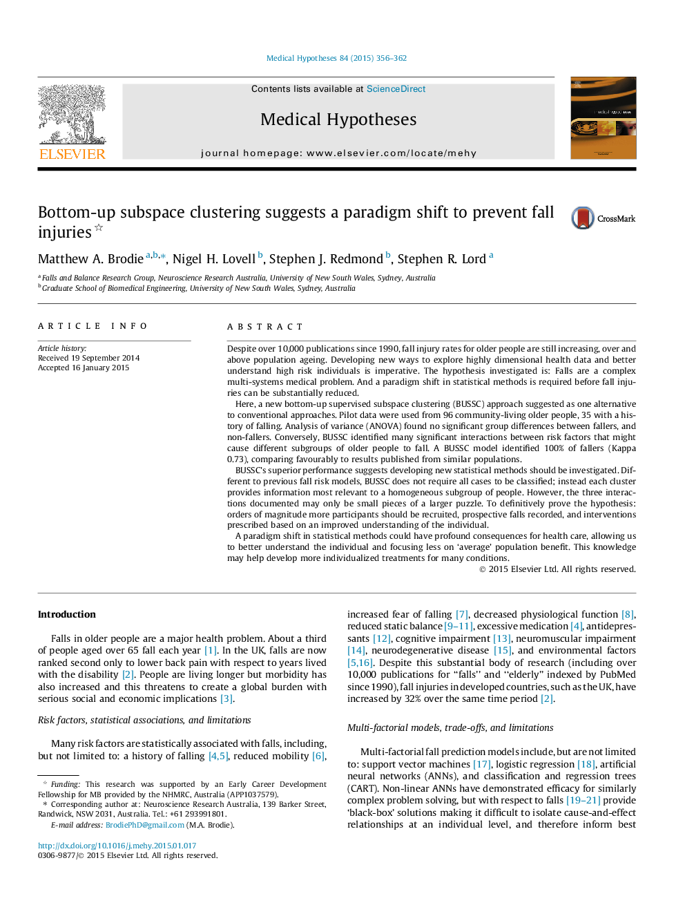 Bottom-up subspace clustering suggests a paradigm shift to prevent fall injuries