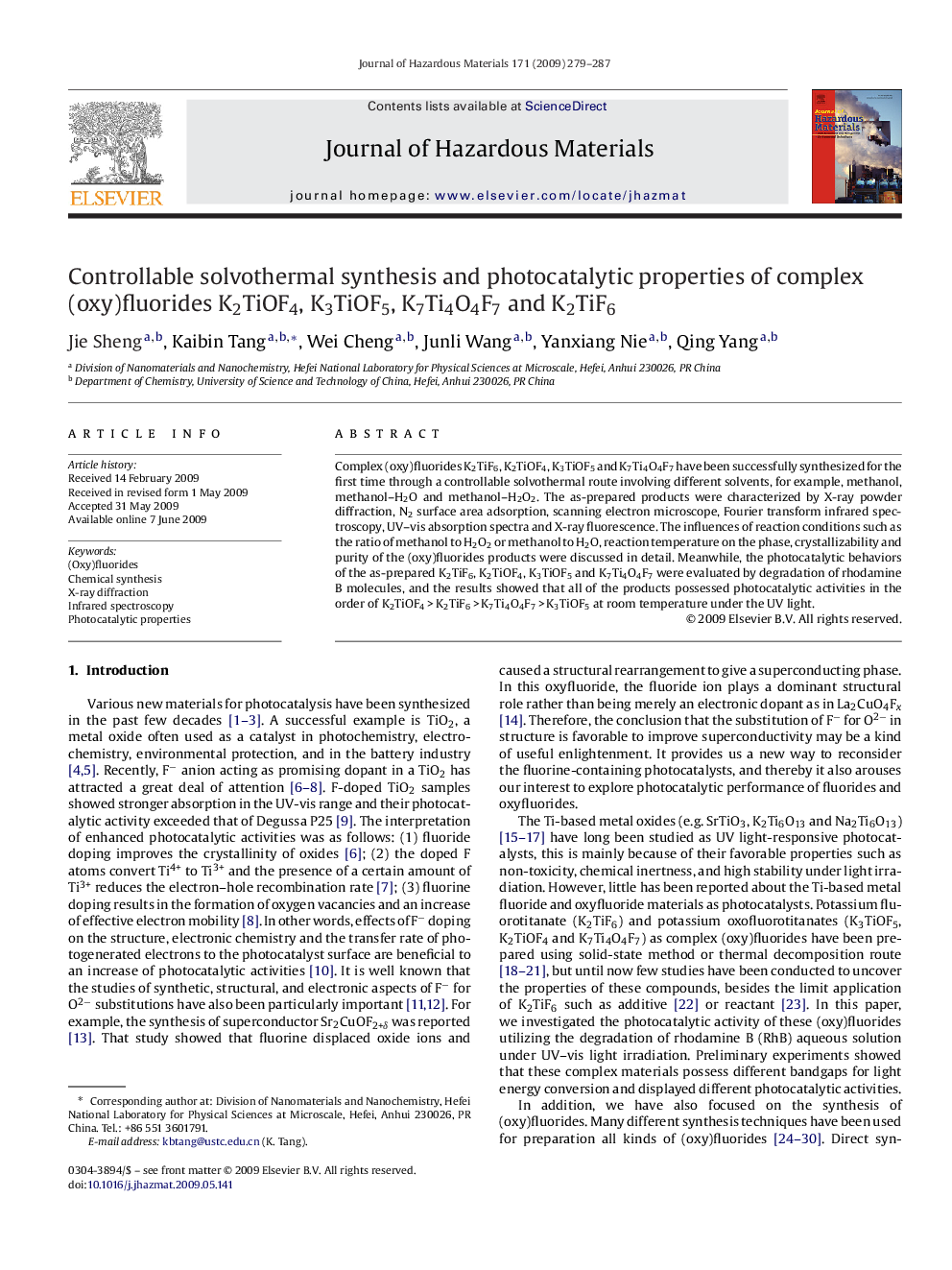 Controllable solvothermal synthesis and photocatalytic properties of complex (oxy)fluorides K2TiOF4, K3TiOF5, K7Ti4O4F7 and K2TiF6