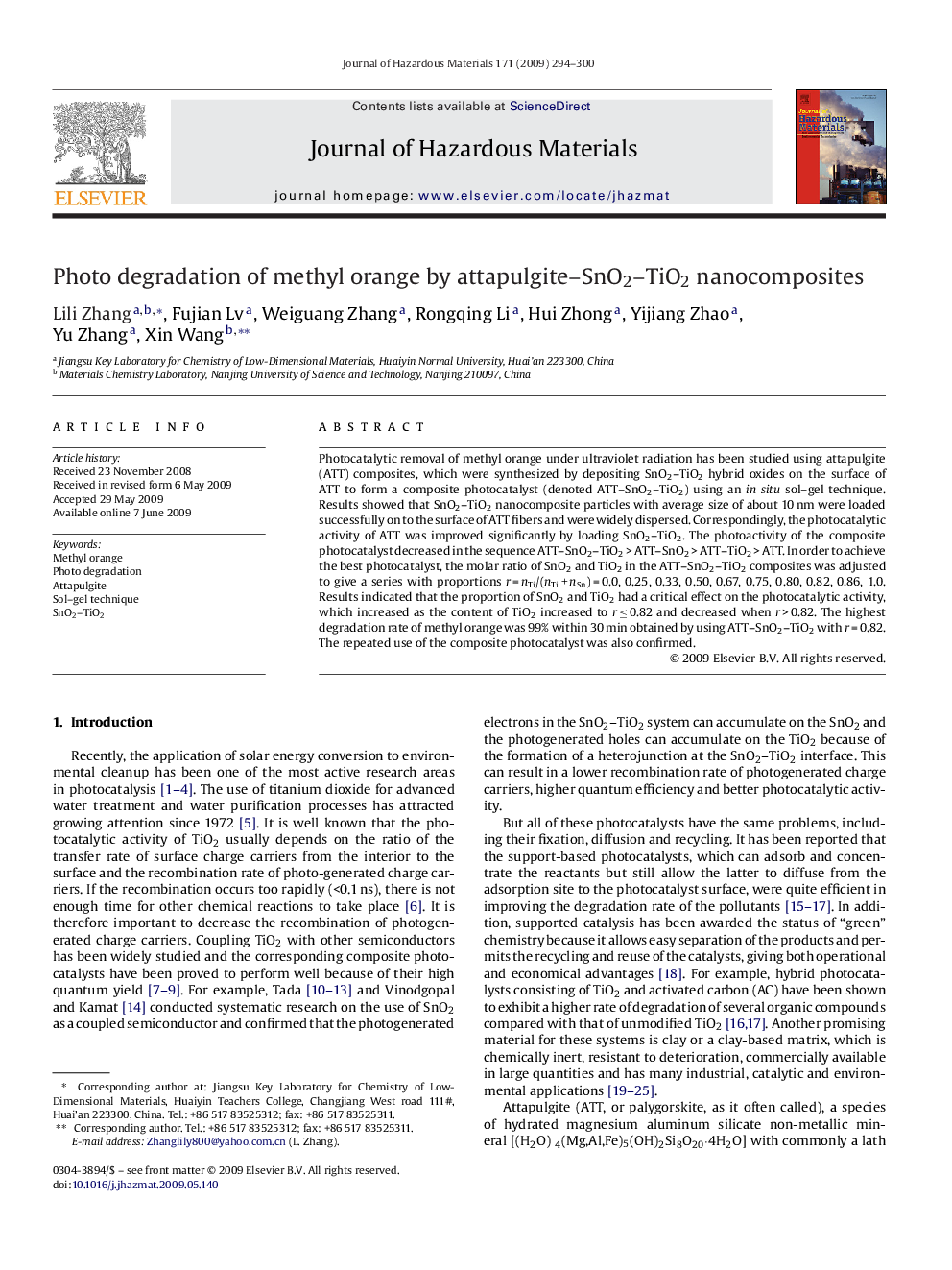 Photo degradation of methyl orange by attapulgite-SnO2-TiO2 nanocomposites