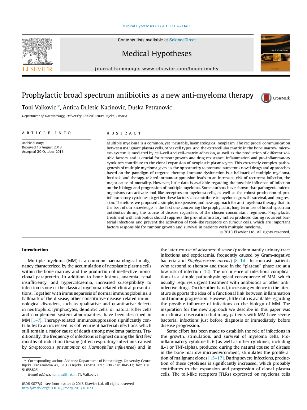 Prophylactic broad spectrum antibiotics as a new anti-myeloma therapy