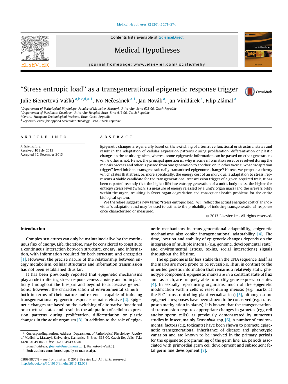 “Stress entropic load” as a transgenerational epigenetic response trigger