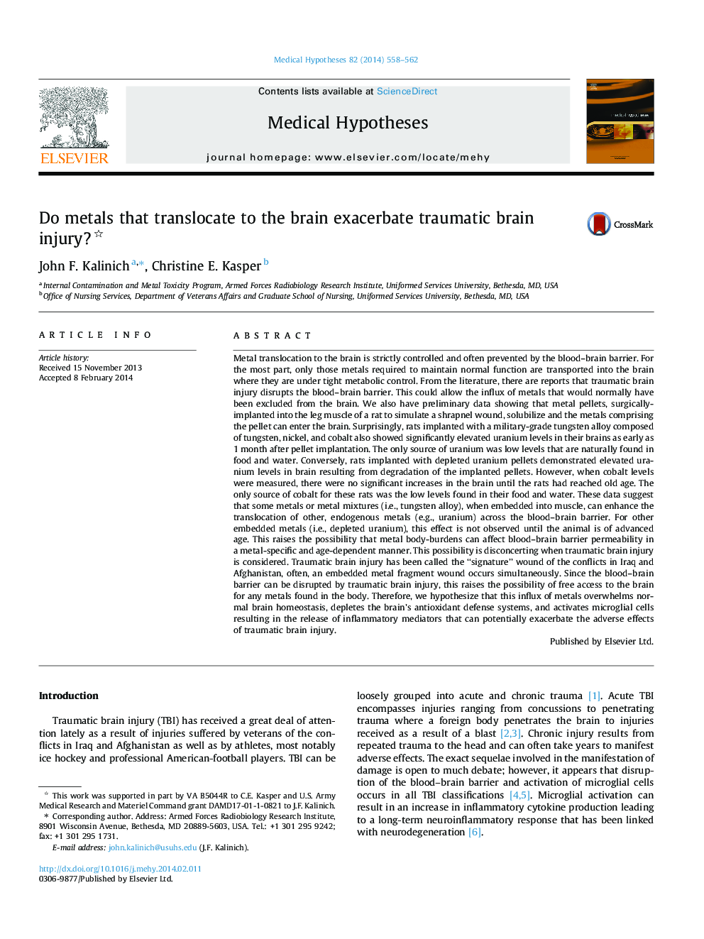 Do metals that translocate to the brain exacerbate traumatic brain injury?