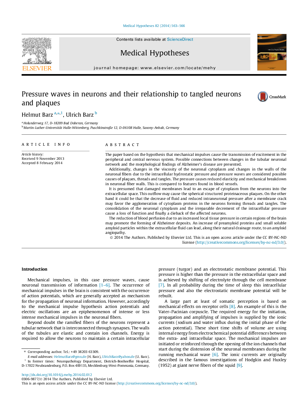 Pressure waves in neurons and their relationship to tangled neurons and plaques