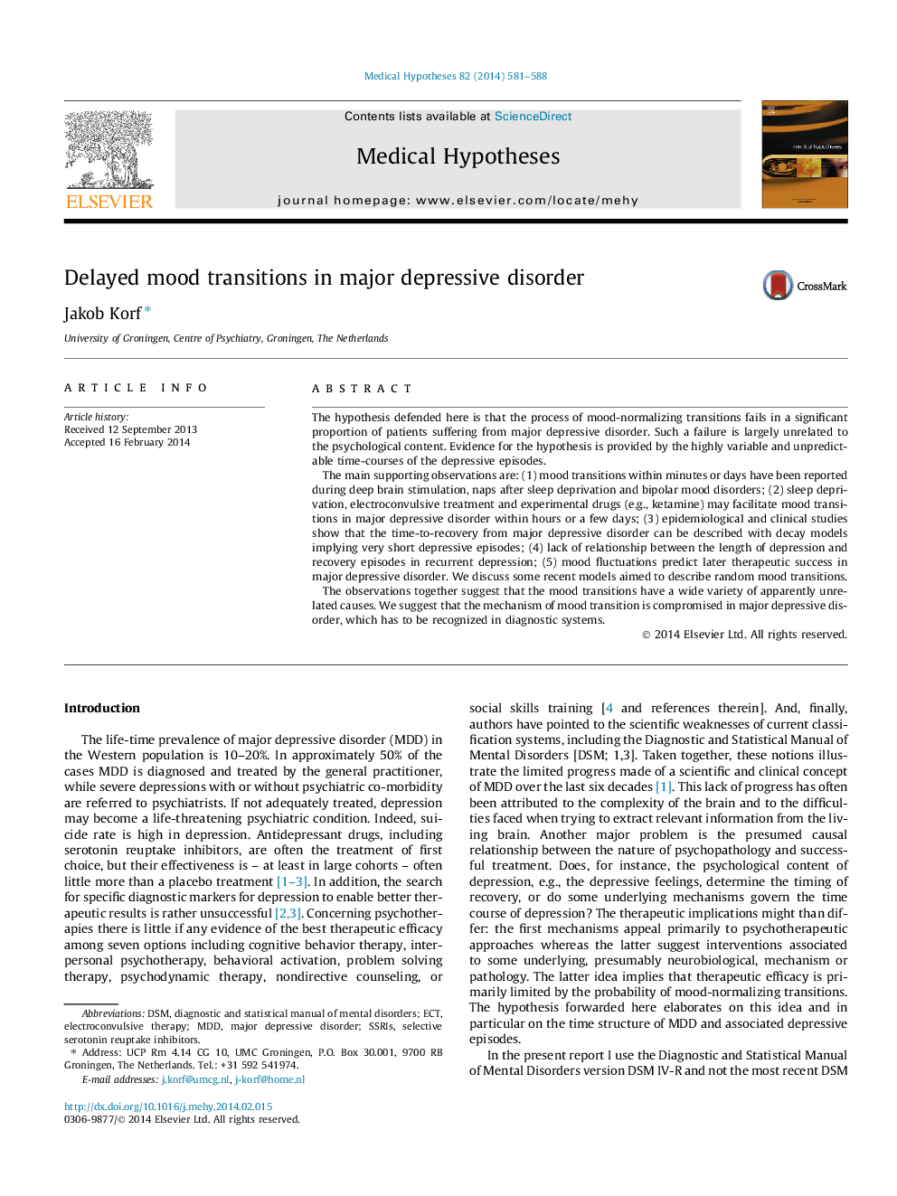 Delayed mood transitions in major depressive disorder