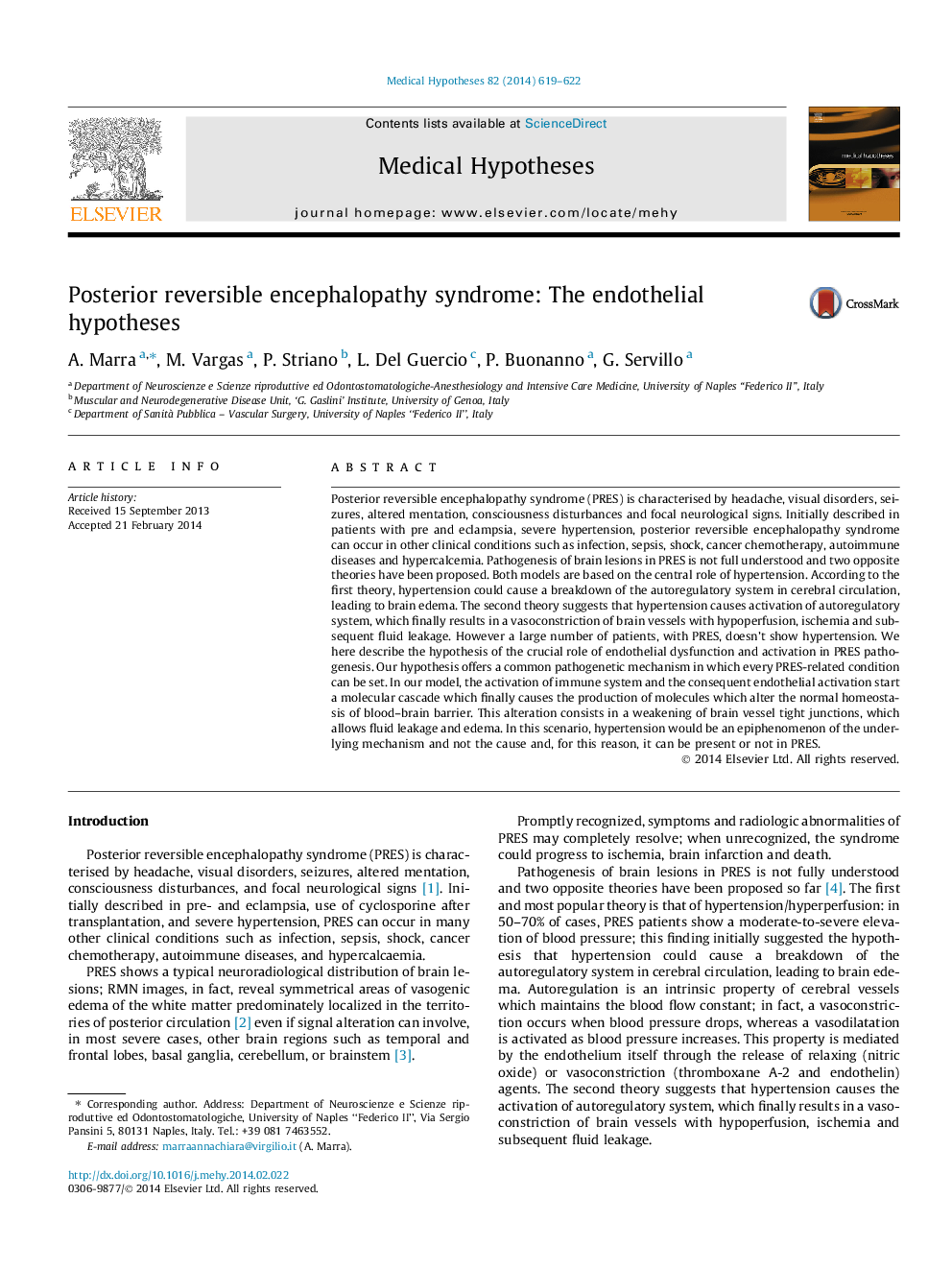 Posterior reversible encephalopathy syndrome: The endothelial hypotheses