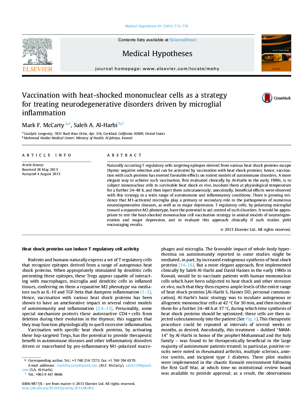 Vaccination with heat-shocked mononuclear cells as a strategy for treating neurodegenerative disorders driven by microglial inflammation