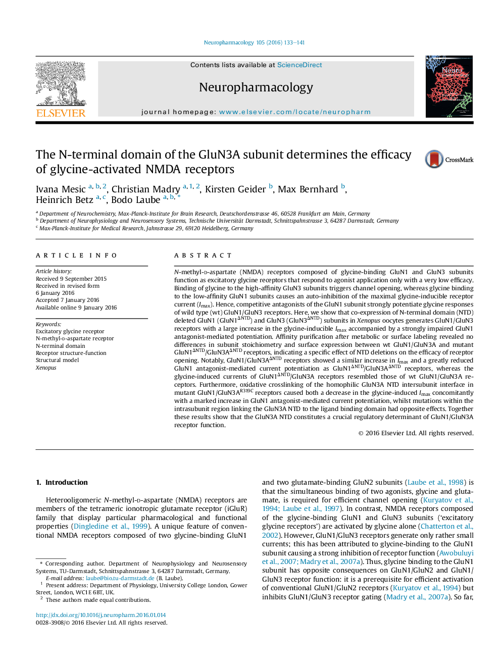 The N-terminal domain of the GluN3A subunit determines the efficacy of glycine-activated NMDA receptors