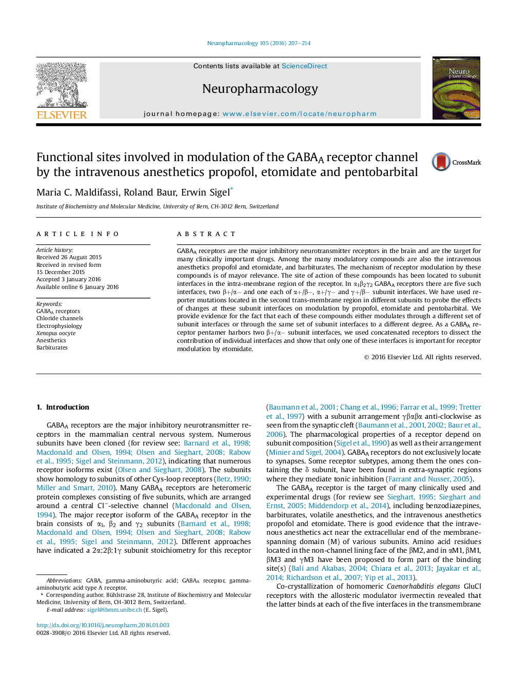 Functional sites involved in modulation of the GABAA receptor channel by the intravenous anesthetics propofol, etomidate and pentobarbital