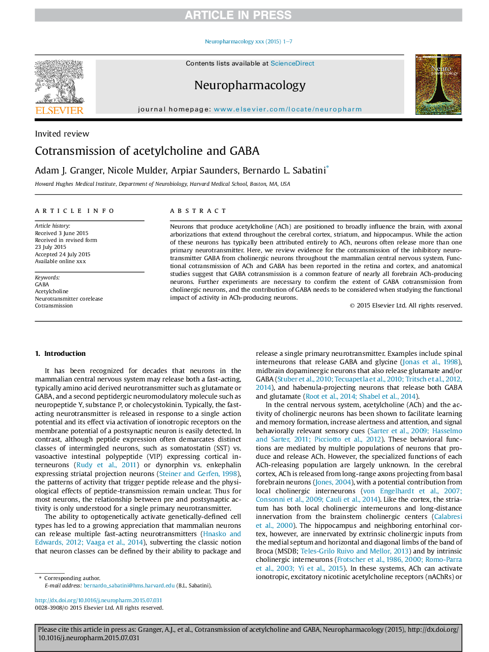 Cotransmission of acetylcholine and GABA