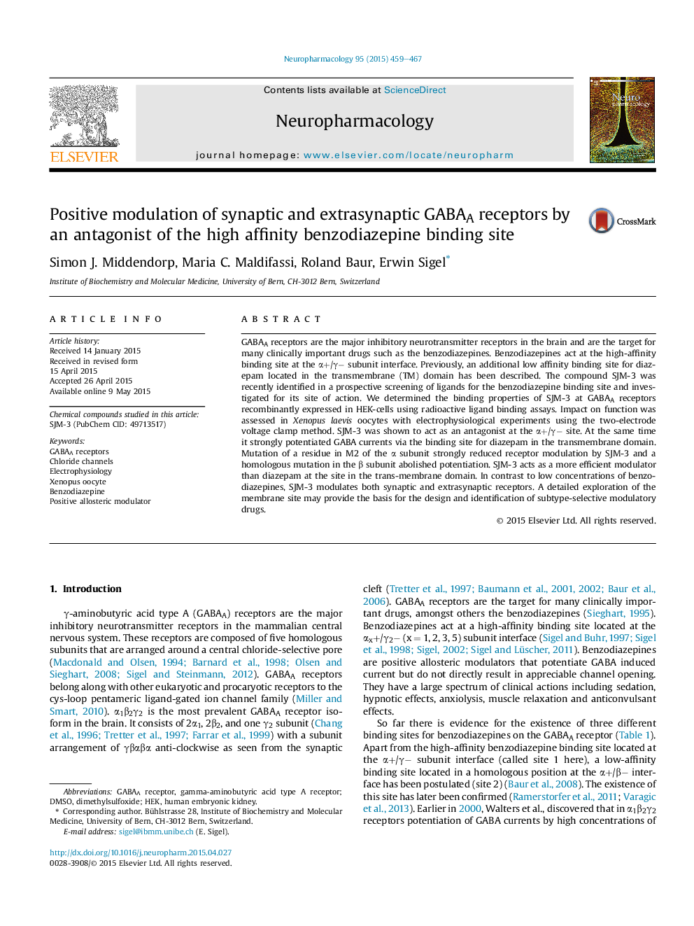 Positive modulation of synaptic and extrasynaptic GABAA receptors by an antagonist of the high affinity benzodiazepine binding site