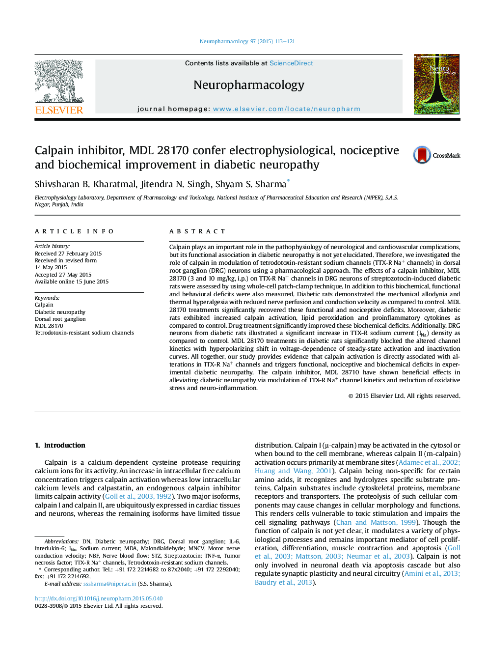 Calpain inhibitor, MDL 28170 confer electrophysiological, nociceptive and biochemical improvement in diabetic neuropathy