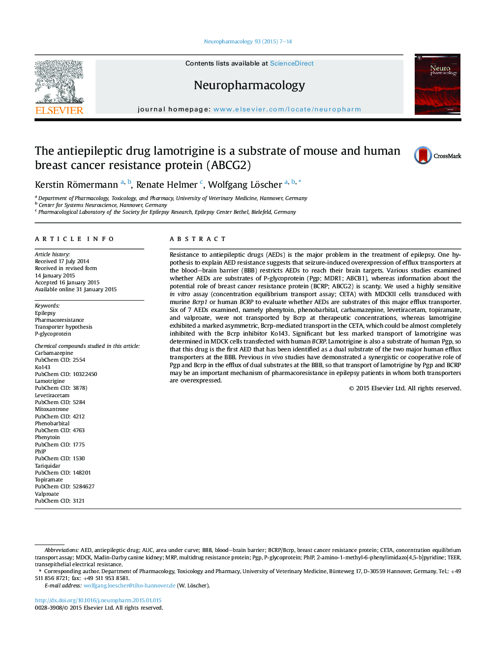 The antiepileptic drug lamotrigine is a substrate of mouse and human breast cancer resistance protein (ABCG2)