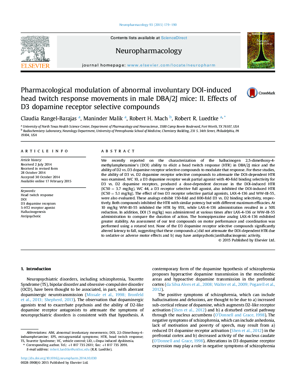 Pharmacological modulation of abnormal involuntary DOI-induced head twitch response movements in male DBA/2J mice: II. Effects of D3 dopamine receptor selective compounds