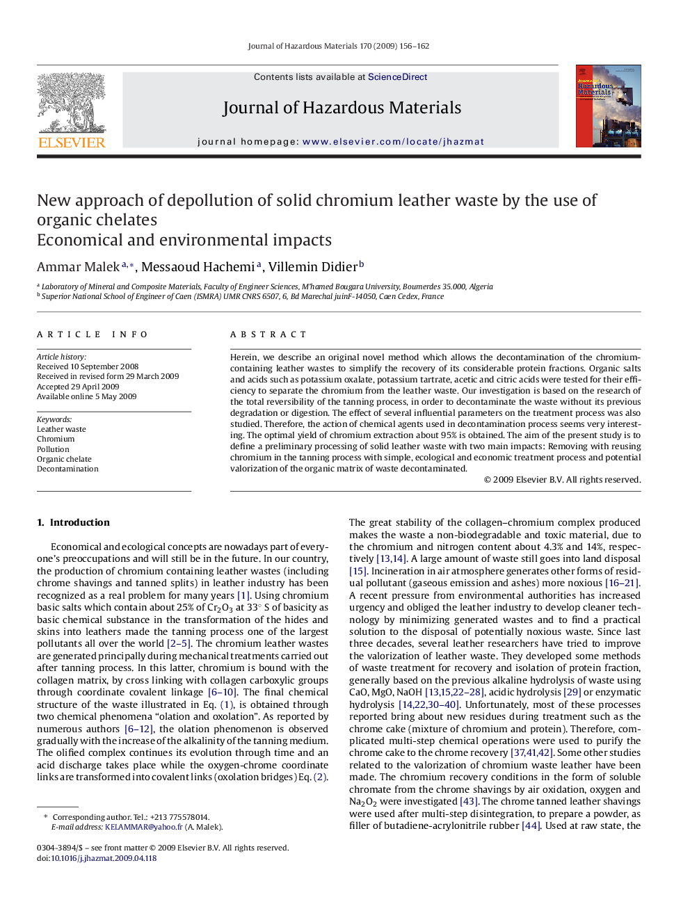 New approach of depollution of solid chromium leather waste by the use of organic chelates