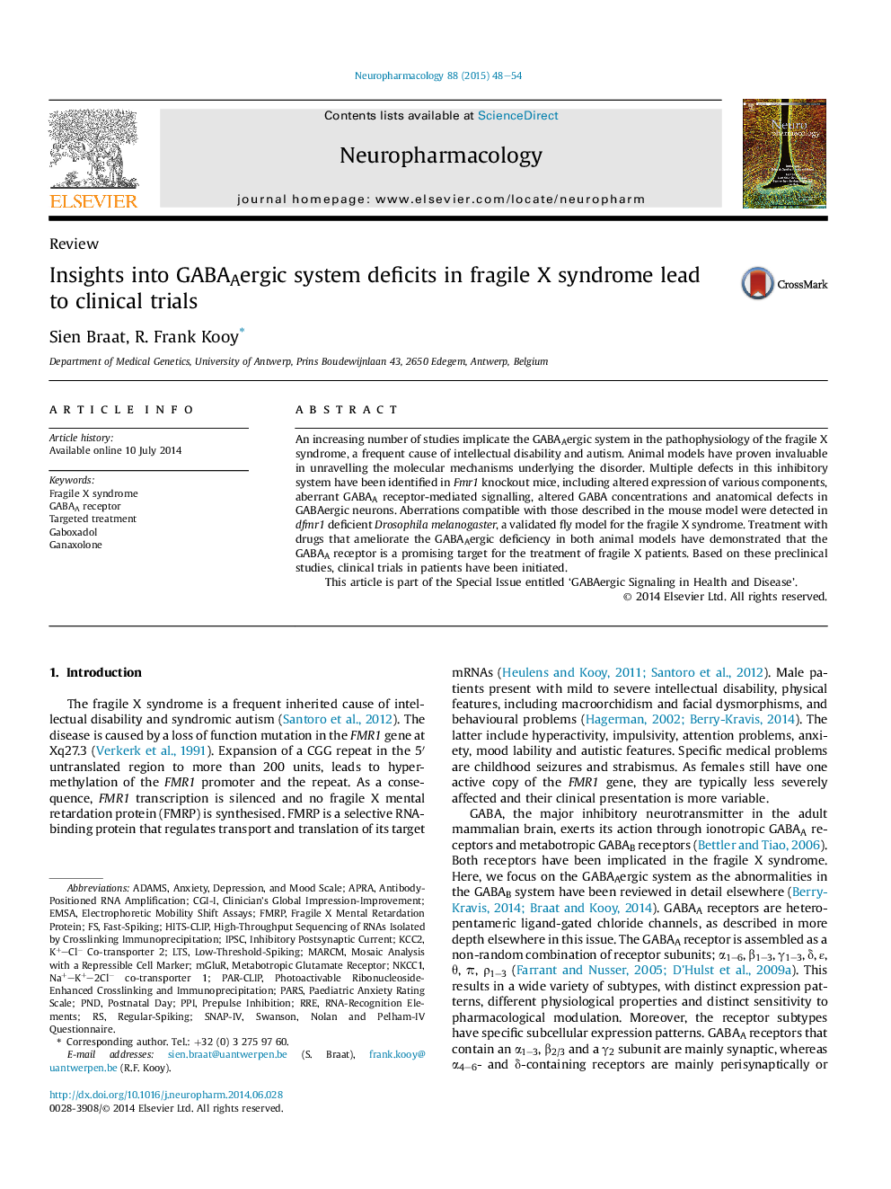 ReviewInsights into GABAAergic system deficits in fragile X syndrome lead to clinical trials