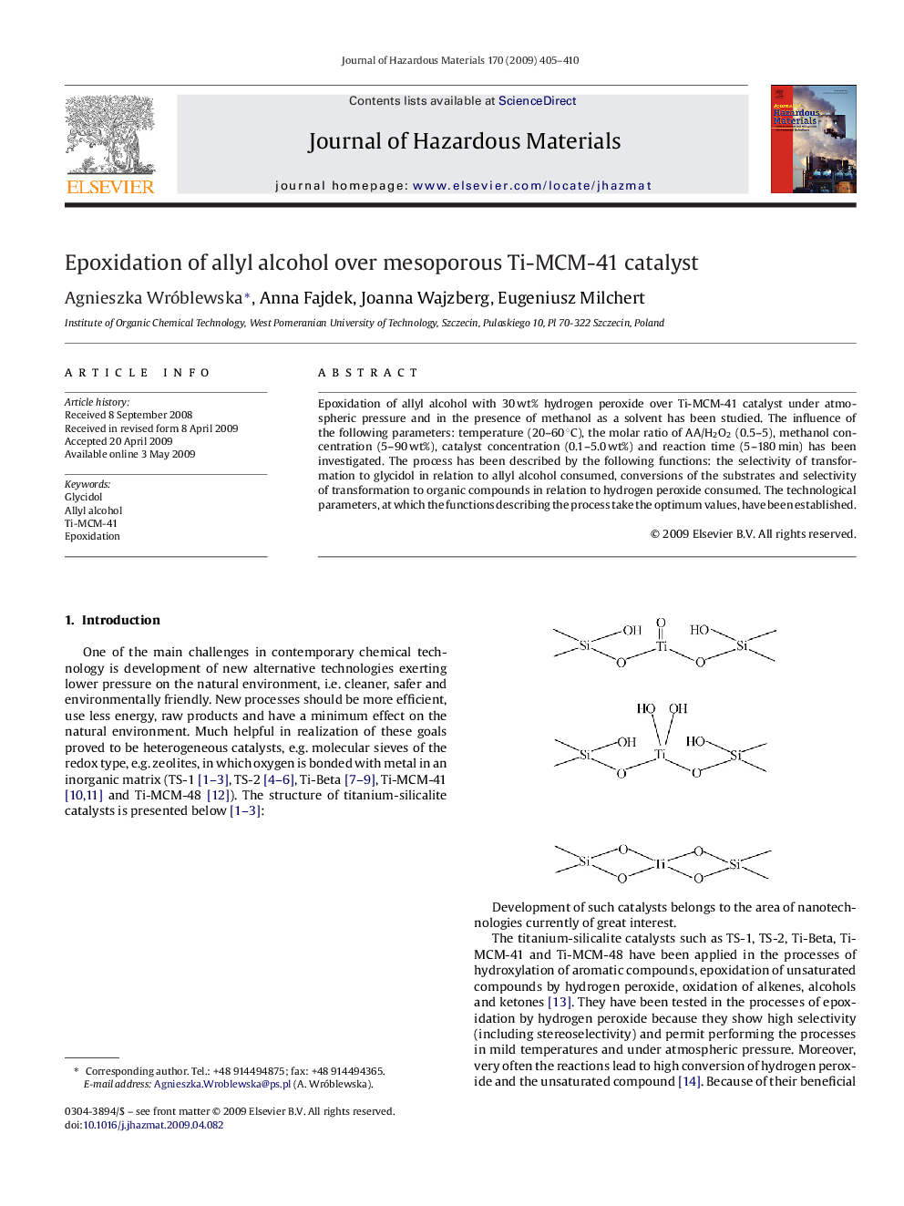 Epoxidation of allyl alcohol over mesoporous Ti-MCM-41 catalyst