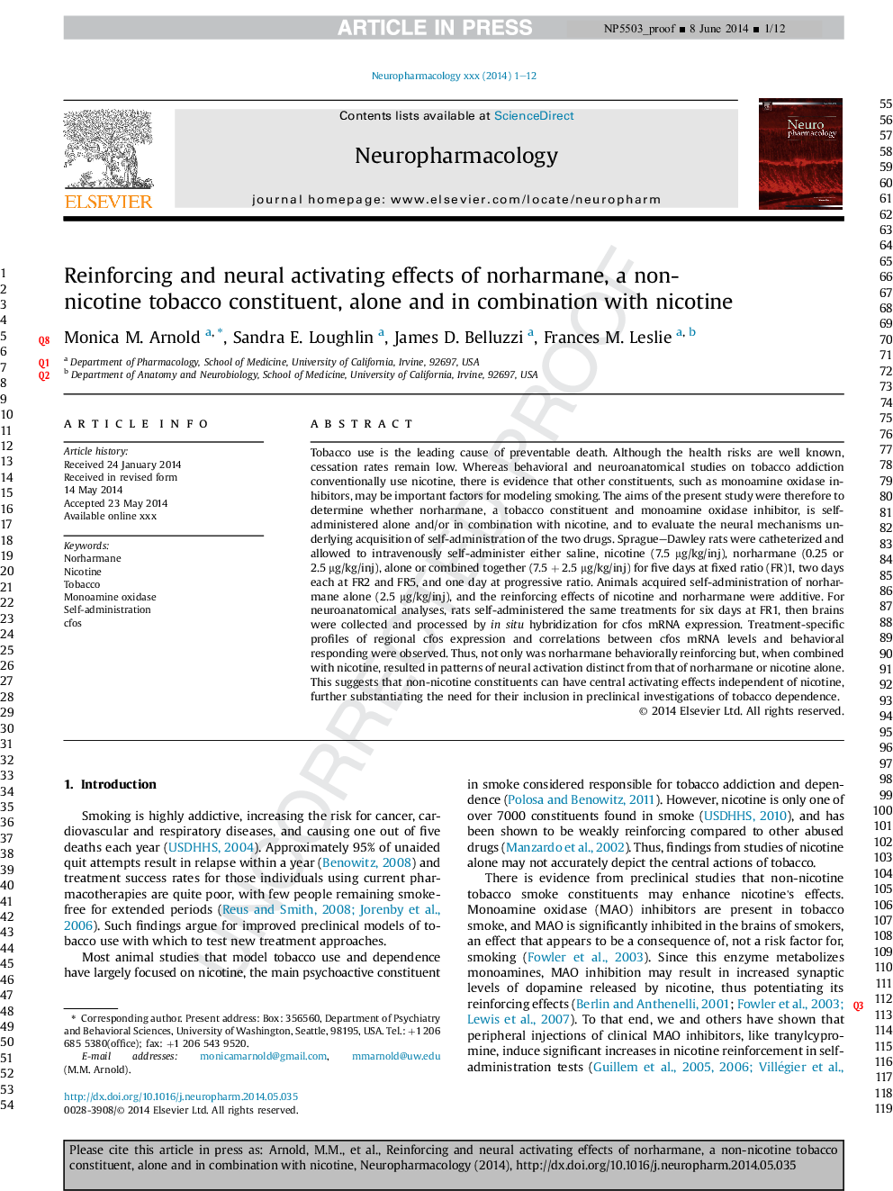 Reinforcing and neural activating effects of norharmane, a non-nicotine tobacco constituent, alone and in combination with nicotine