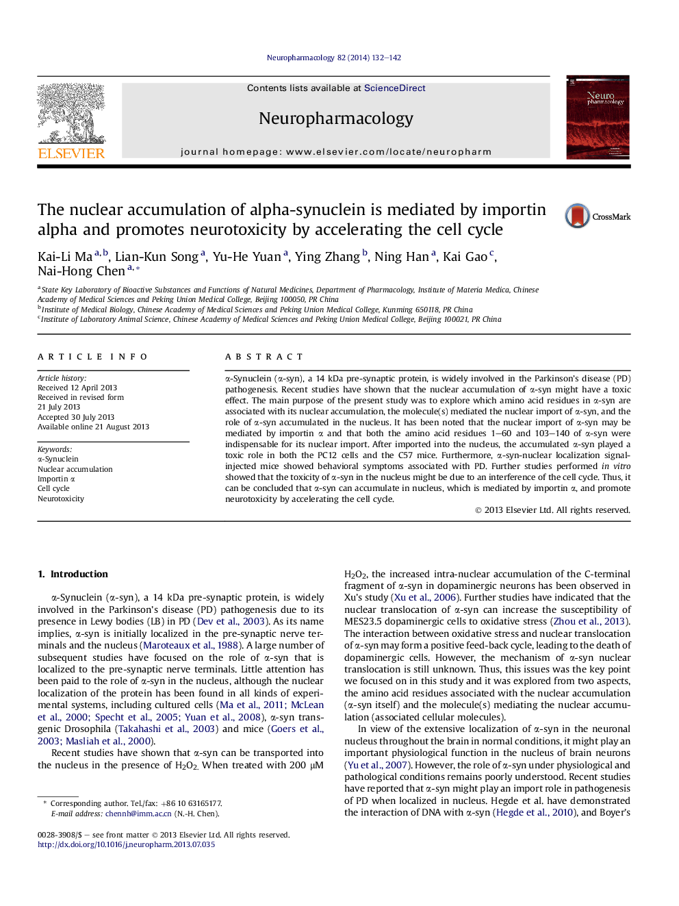 The nuclear accumulation of alpha-synuclein is mediated by importin alpha and promotes neurotoxicity by accelerating the cell cycle