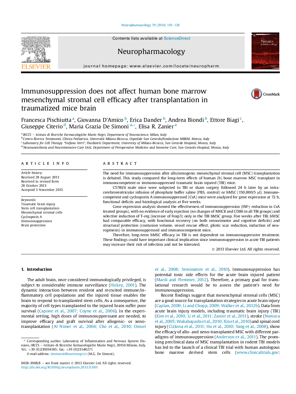 Immunosuppression does not affect human bone marrow mesenchymal stromal cell efficacy after transplantation in traumatized mice brain