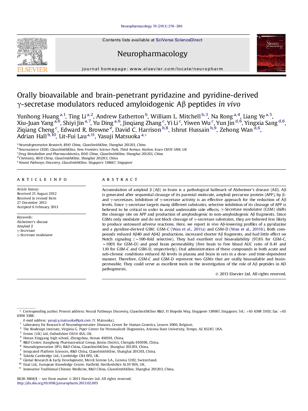 Orally bioavailable and brain-penetrant pyridazine and pyridine-derived Î³-secretase modulators reduced amyloidogenic AÎ² peptides inÂ vivo