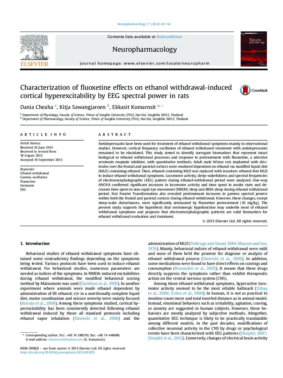 Characterization of fluoxetine effects on ethanol withdrawal-induced cortical hyperexcitability by EEG spectral power in rats