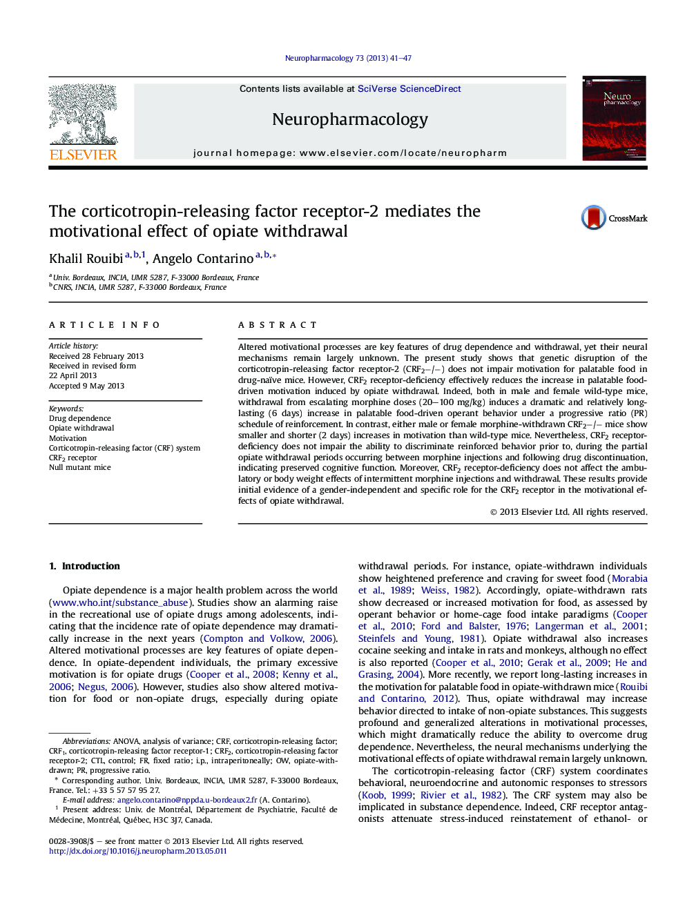 The corticotropin-releasing factor receptor-2 mediates the motivational effect of opiate withdrawal