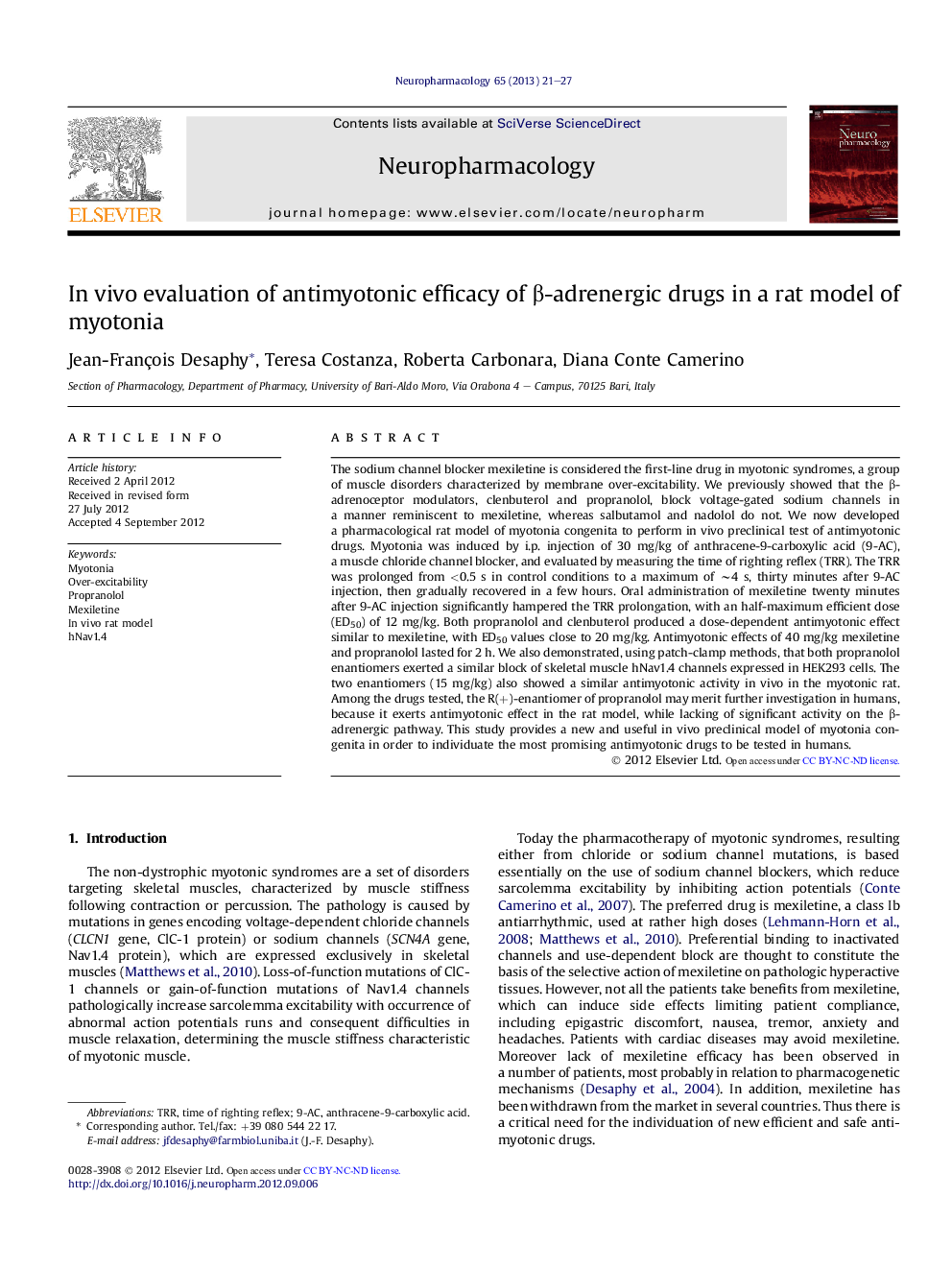 InÂ vivo evaluation of antimyotonic efficacy of Î²-adrenergic drugs in a rat model of myotonia