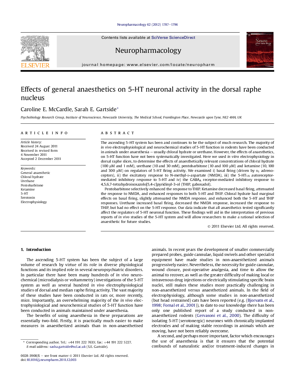 Effects of general anaesthetics on 5-HT neuronal activity in the dorsal raphe nucleus