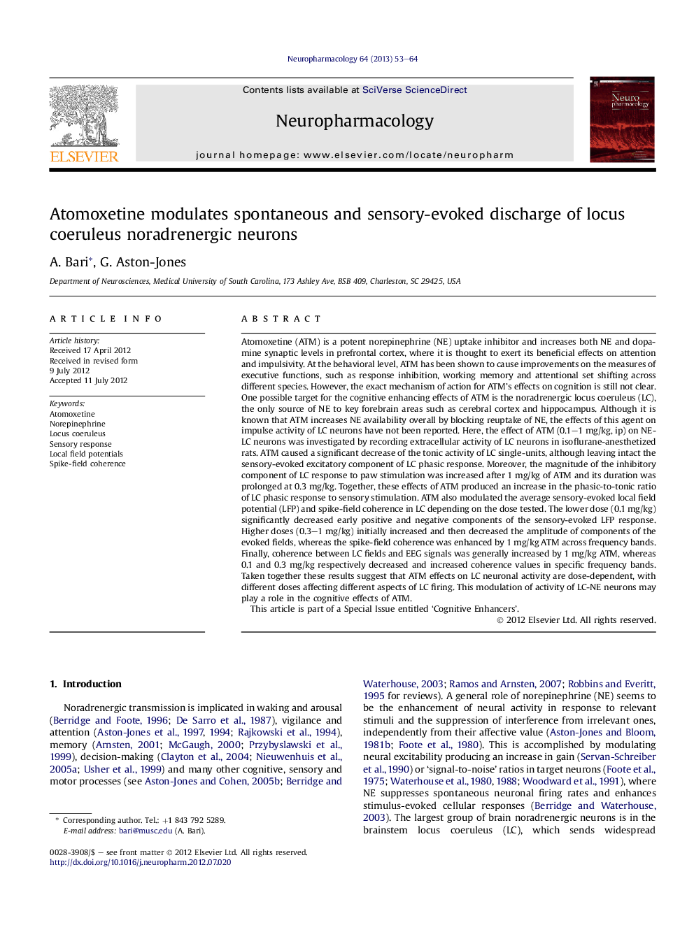 Atomoxetine modulates spontaneous and sensory-evoked discharge of locus coeruleus noradrenergic neurons